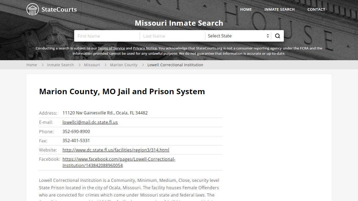 Lowell Correctional Institution Inmate Records Search, Missouri ...