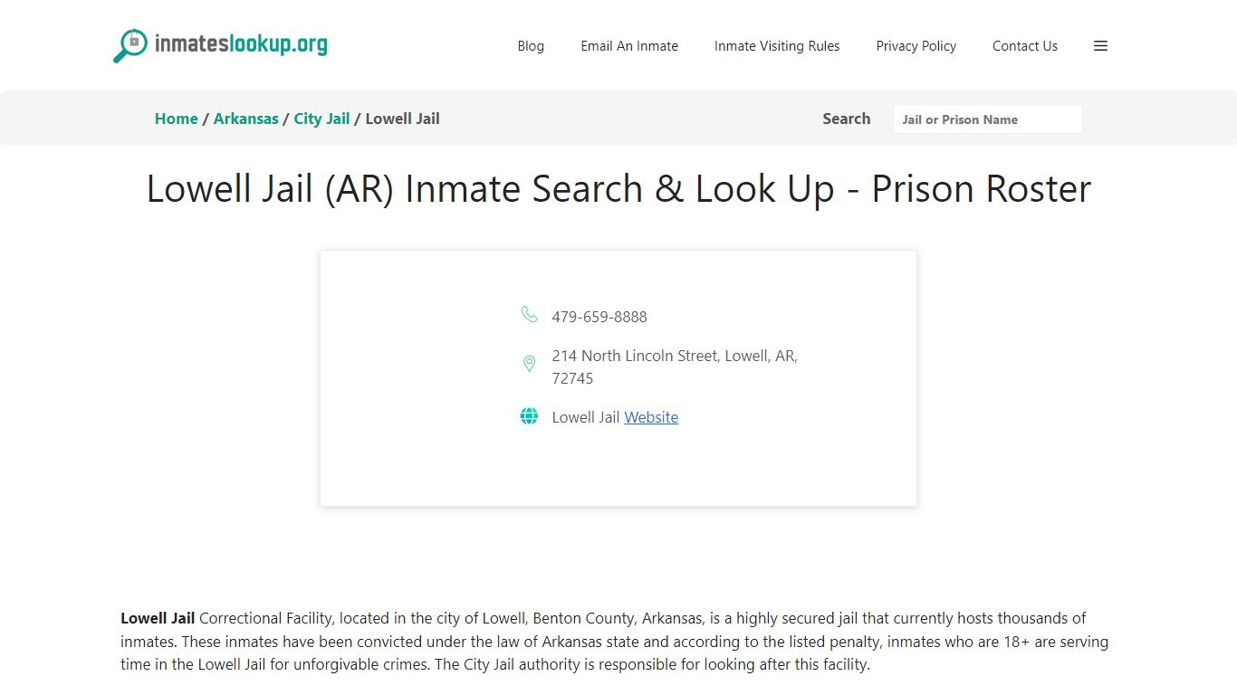 Lowell Jail (AR) Inmate Search & Look Up - Prison Roster