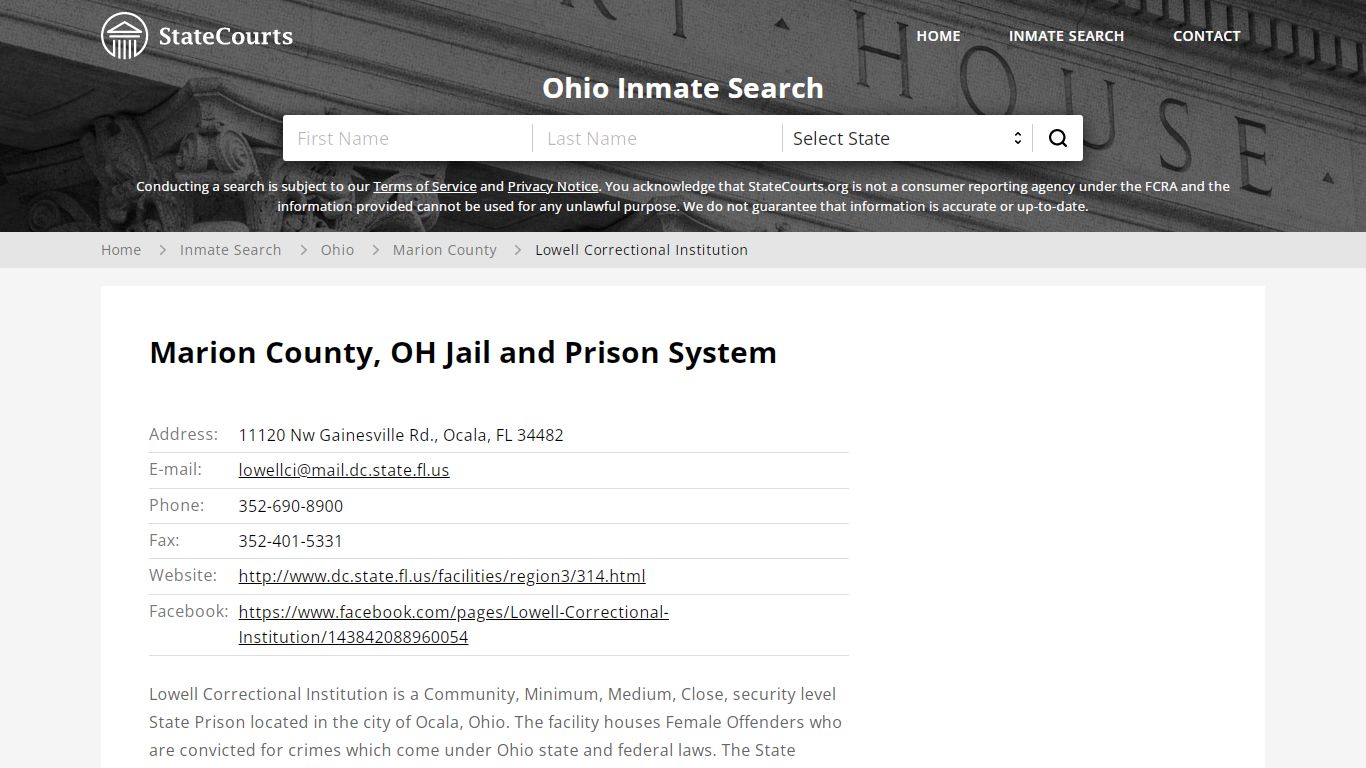 Lowell Correctional Institution Inmate Records Search, Ohio - StateCourts