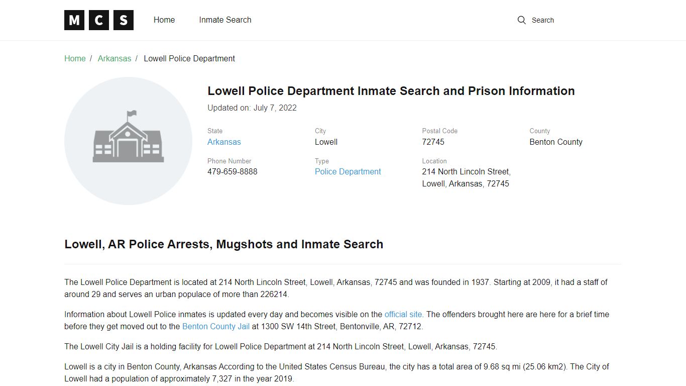 Lowell Police Department Inmate Search and Prison Information